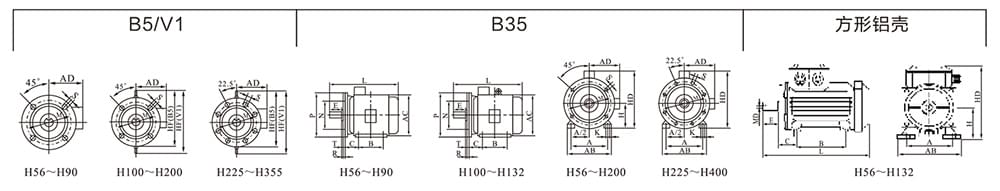 方力YJP系列拋光用三相異步電動(dòng)機(jī)安裝尺寸和外形尺寸5