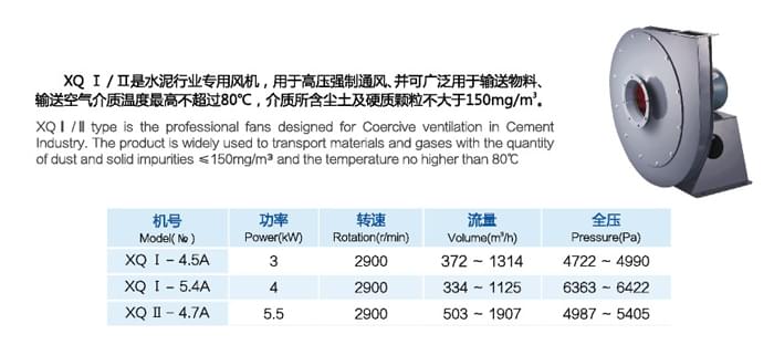 九洲XQ型高壓離心通風(fēng)機(jī)參數(shù)